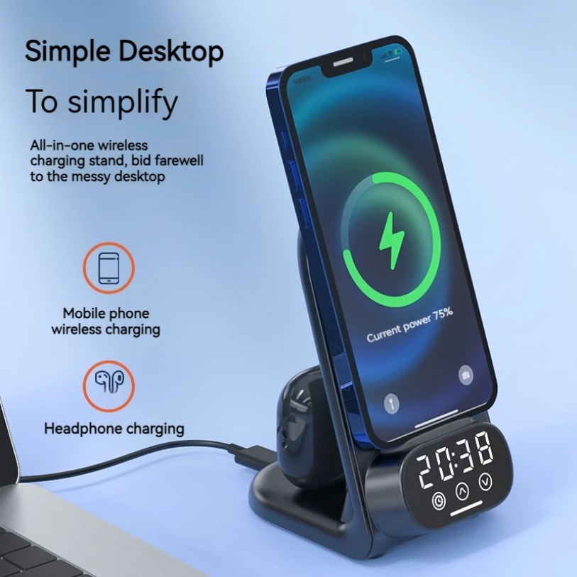 Wireless Charger Watch - Stacja ładująca bezprzewodowa 15W z zegarem