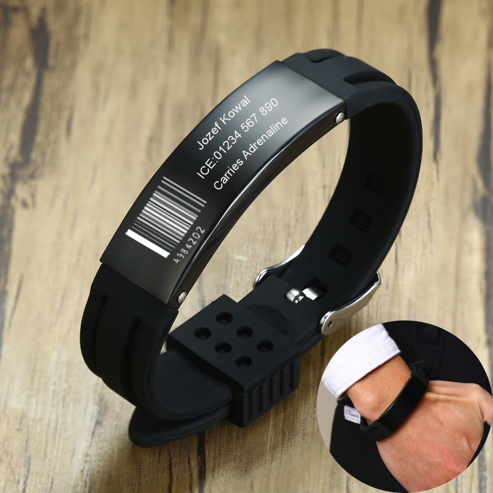 Silicone Band Replacement - Spersonalizowana silikonowa bransoletka w czarnym pasku
